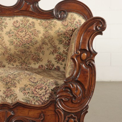 Sofa Carved Wood and Fabric Italy 19th Century