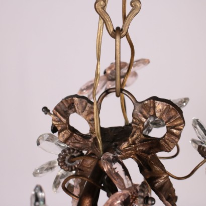 6 Arms Chandelier, Brass and Glass Italy 20th Century