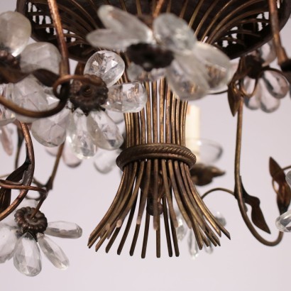 6 Arms Chandelier, Brass and Glass Italy 20th Century