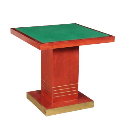 Table de Jeu Placage Laiton Tissu Italie Années 80