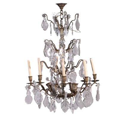 12 Light Spots Chandelier Bornze and Glass Italy 19th Century