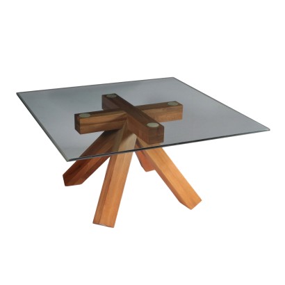 Table Wood Glass Mario Bellini 1970s-1980s Cassina