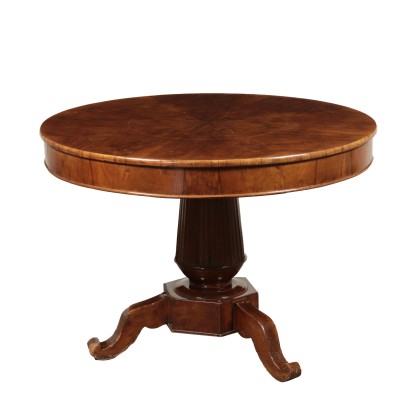 Inlaid Round Table Walnut and Marple Italy 19th Century