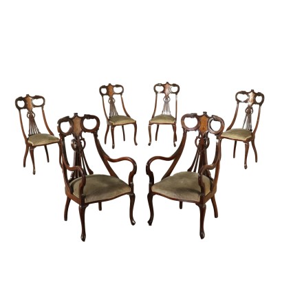 Group of Liberty Chairs and Pair of Armchairs Italy 20th Century