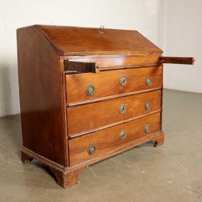 3 Drawers Drop-Leaf Secretaire, Solid Walnut Italy 18th Century