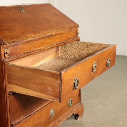 3 Drawers Drop-Leaf Secretaire, Solid Walnut Italy 18th Century