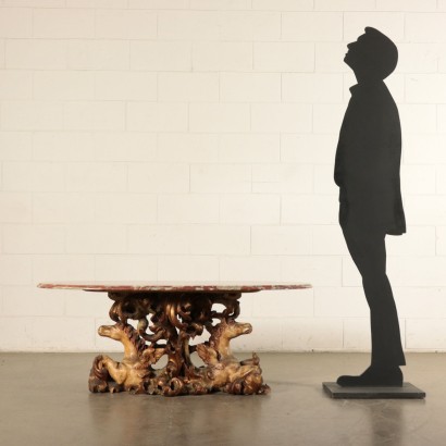 Petite Table Bois laqué Marbre Italie Première moitié '900