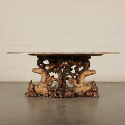 Living Room Table, Lacquerd Wood and Marble Italy 20th Century