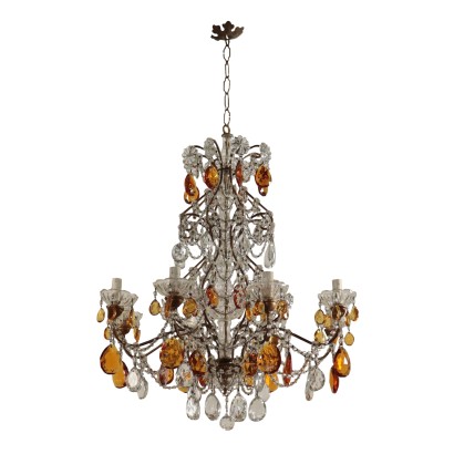 Eight Arms Chandelier, Iron and Glass Italy 20th Century