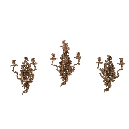 Group of 3 Wall Lights, Bronze Italy 19th Century