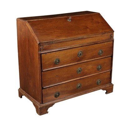 3 Drawers Drop-Leaf Secretaire, Solid Walnut Italy 18th Century