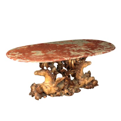 Living Room Table, Lacquerd Wood and Marble Italy 20th Century