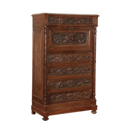 Engraved Secretaire, Walnut Italy 19th Century