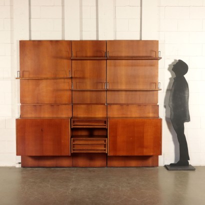 Bookcase, Mahogany Veneer and Metal Italy 1960s Italian Prodution