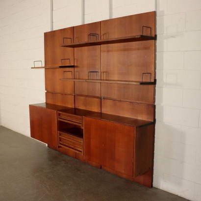 Bookcase, Mahogany Veneer and Metal Italy 1960s Italian Prodution