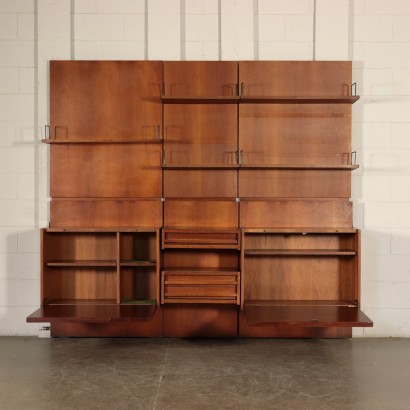 Bookcase, Mahogany Veneer and Metal Italy 1960s Italian Prodution