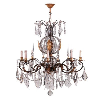 Eight Arms Chandelier, Iron and Glass Italy 19th Century