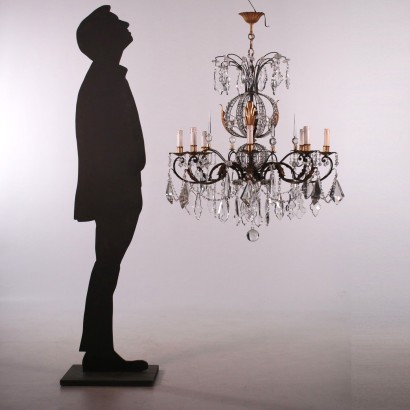 Eight Arms Chandelier, Iron and Glass Italy 19th Century