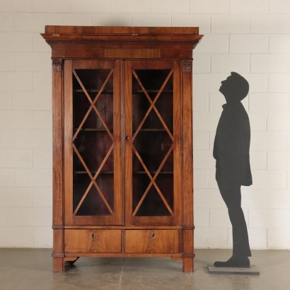 Biedermeier Showcase-Bookcase, Ebony Mahogany Italy 19th Century