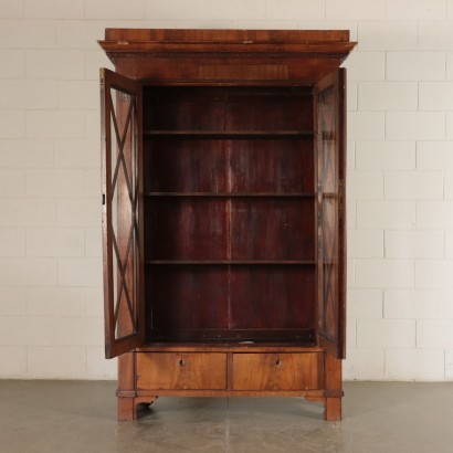 Biedermeier Showcase-Bookcase, Ebony Mahogany Italy 19th Century