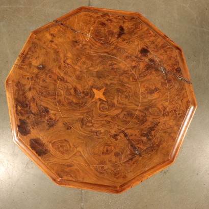 Octagonal Small Table, Walnut Burl Veneer, 19th Century