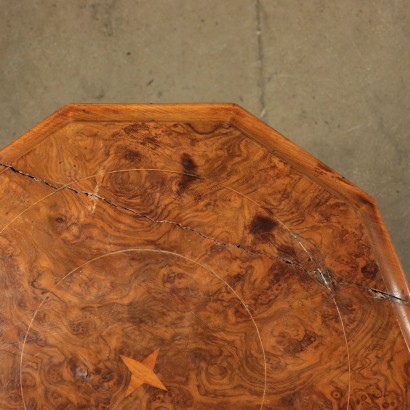 Octagonal Small Table, Walnut Burl Veneer, 19th Century