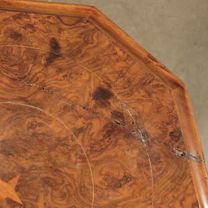 Octagonal Small Table, Walnut Burl Veneer, 19th Century