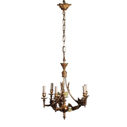 Chandelier with Putti, Bronze and Glass, Italy 20th Century