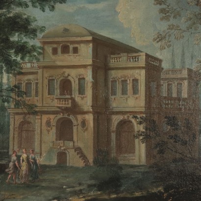 Landscape with Architecture and Figure, Oil on Canvas 18th Century