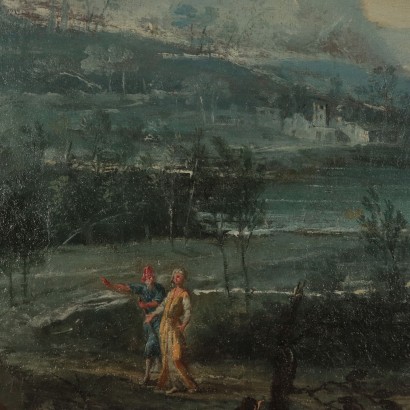 Landscape with Architecture and Figure, Oil on Canvas 18th Century