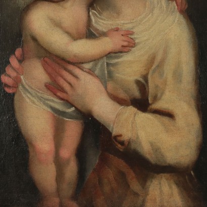 Virgin Mary with Baby, Oil on Canvas, Emilian School 17th Century