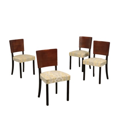 Groupe de 4 Chaises Tissu Bois - Italie Années 1940