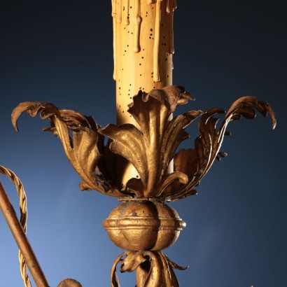 Chandelier de Style Baroque Fer Forgé Tôle Bois - Italie XIX Siècle