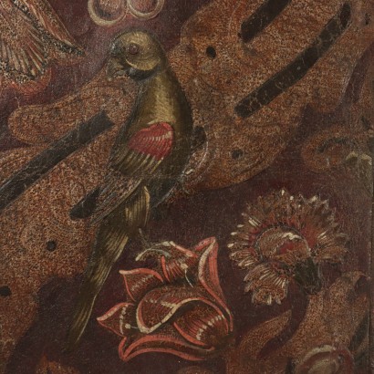 Painted Leather Panel, 17th Century