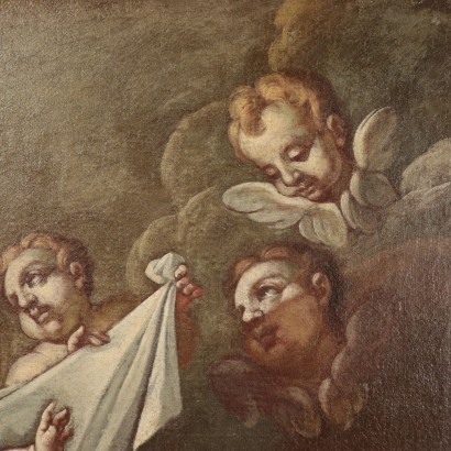 Madonna mit Kind auf dem thron zwischen den Heiligen Bonaventura und Antonius.