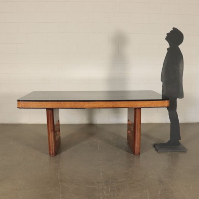 Table Walnut and Burl Veneers and Opaline Glass Italy 1940s