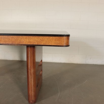 Table Walnut and Burl Veneers and Opaline Glass Italy 1940s