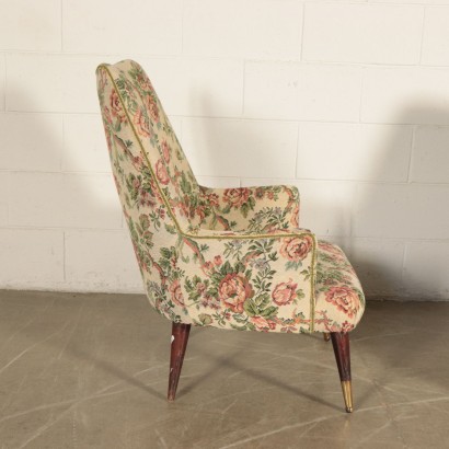 Armchairs Wood, Fabric, Brass, Springs Italy 1950s Italian Prodution