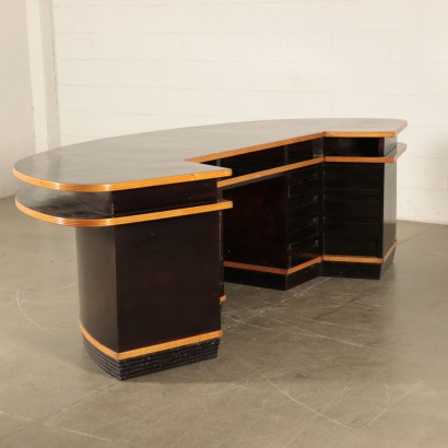 Reception Desk, Solid Veneered and Stained wood, Italy 1940s