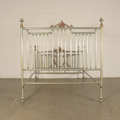 Queen Size Bed, Silvery and Gilded Bronze, Italy 20th Century