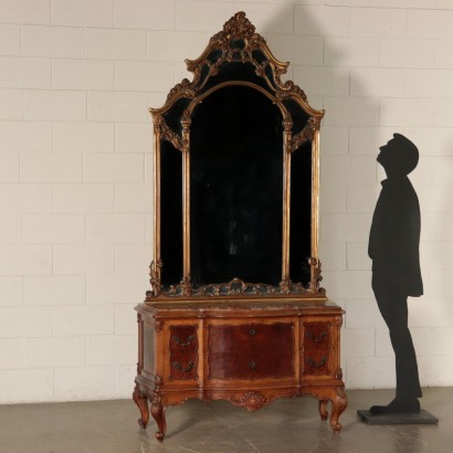 Dresser with Mirror, Walnut Burl and Marble, Italy 20th Century