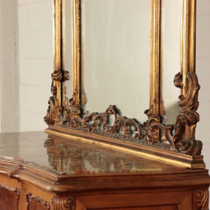 Dresser with Mirror, Walnut Burl and Marble, Italy 20th Century