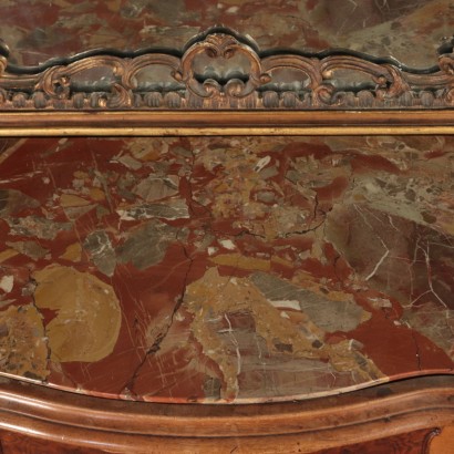 Dresser with Mirror, Walnut Burl and Marble, Italy 20th Century