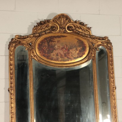 Console with Mirror, Linden and Marble, 20th century