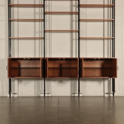 Bookcase, Teak Veneer Metal and Brass, Italy 1950s-1960s