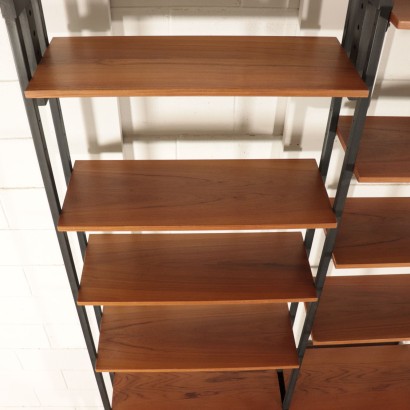 Bookcase, Teak Veneer Metal and Brass, Italy 1950s-1960s