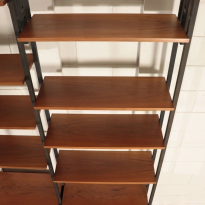 Bookcase, Teak Veneer Metal and Brass, Italy 1950s-1960s