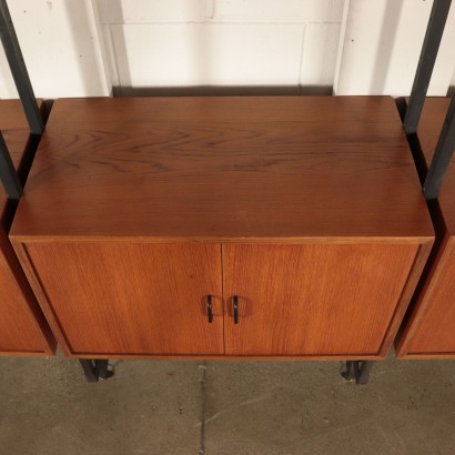 Bookcase, Teak Veneer Metal and Brass, Italy 1950s-1960s