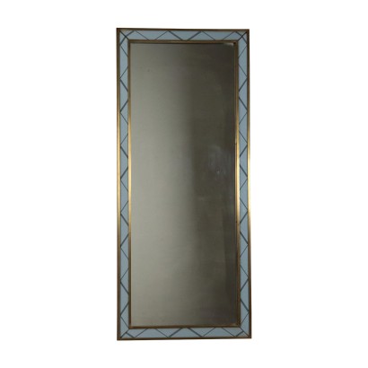 Miroir Mural Verre rétro traité Laiton Italie Années 40-50