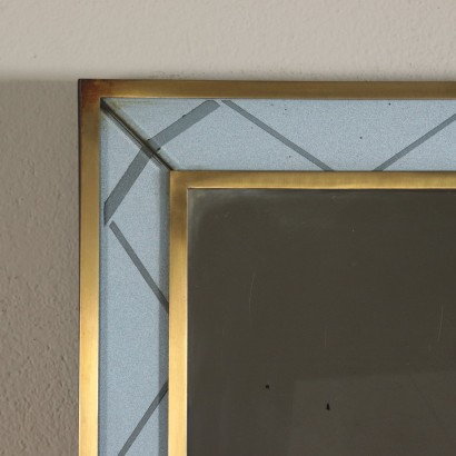 Miroir Mural Verre rétro traité Laiton Italie Années 40-50